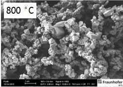 REM-image of LMNO-powder, produced by Glatt powder synthesis in pulsating gas flow