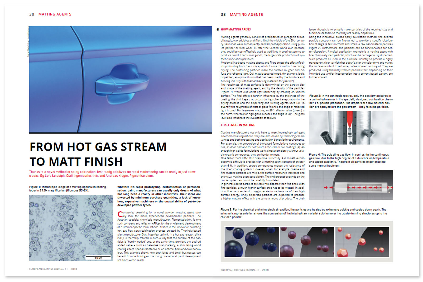 Glatt technical article on ''From hot gas stream to matt finish'', published in the trade magazine European Coatings Journal, November 2018 issue, Vincentz Network GmbH & Co. KG
